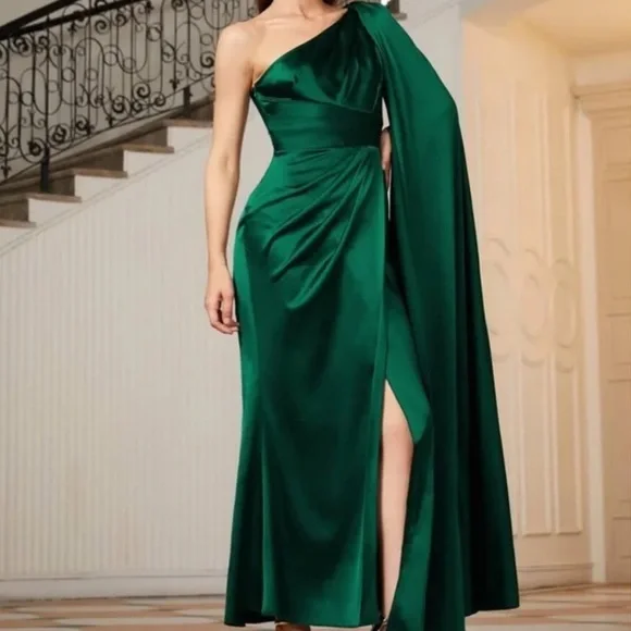 Luxe Pink One shoulder Party Formal Evening Prom Satin Wedding dre… - Picture 12 of 16